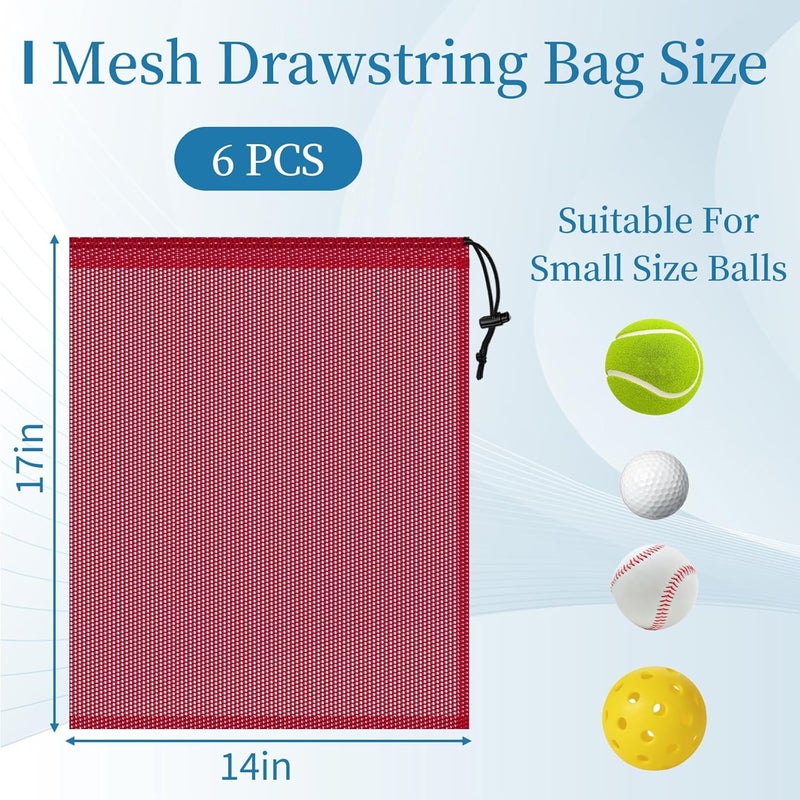 Coidea 6 Pcs Mesh Bags Drawstring, 14x17 Inch with Lock, Multipurpose Storage Bags for Gym, Balls, Beach, Laundry(Red) - Image 2